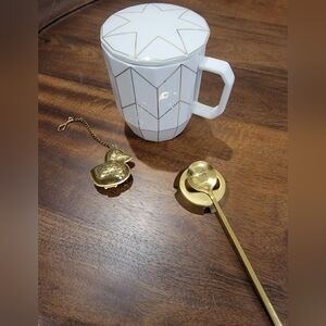 Geometric White Mug with Gold Accents